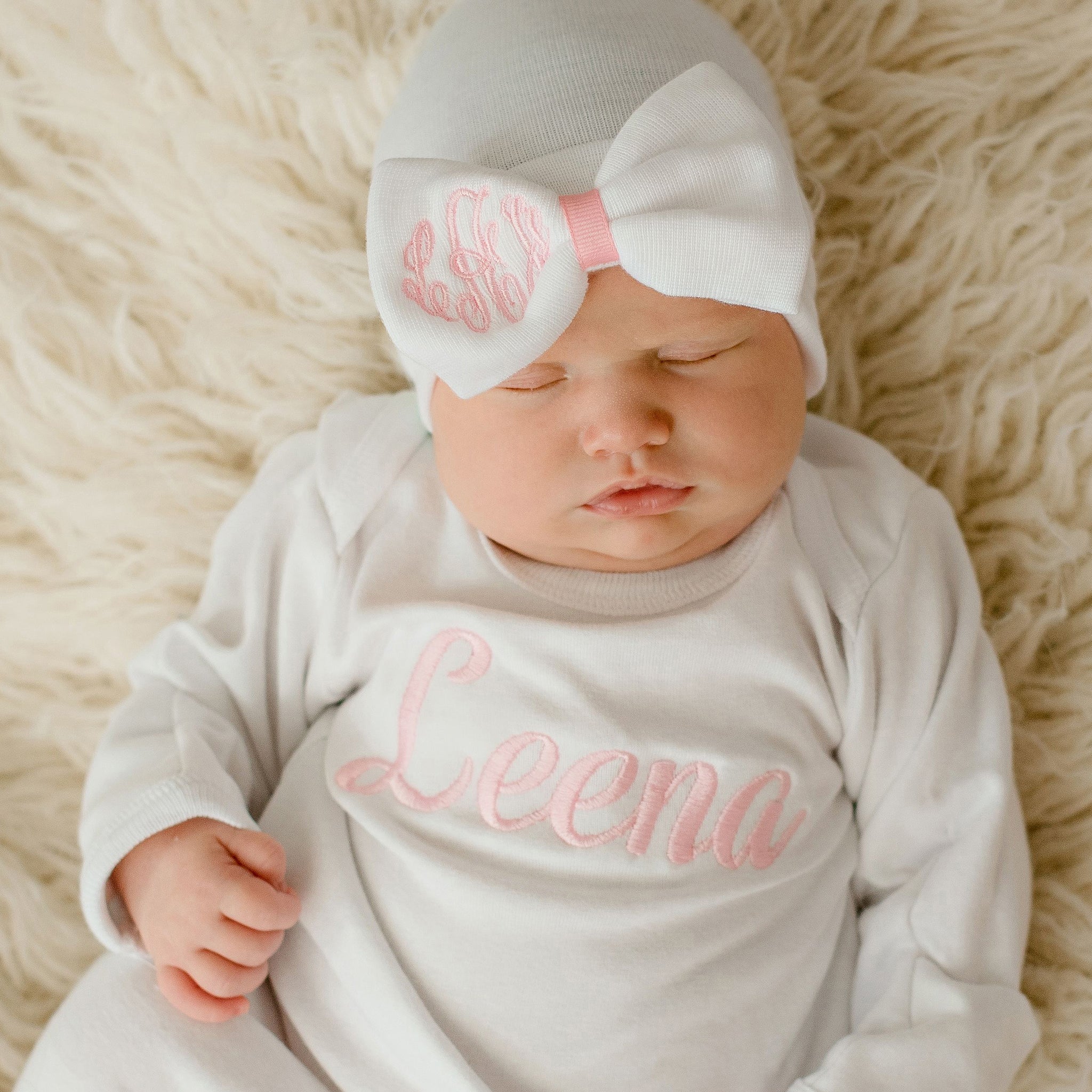 White and Pink Newborn Going Home Outfit with Matching Headband