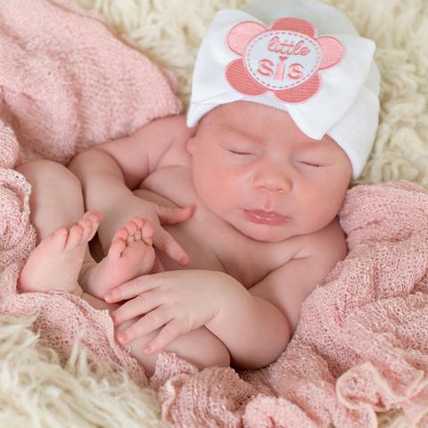 ilybean Little Sis Flower Patch WHITE (or PINK) Big Bow Newborn Girl Hospital Hat