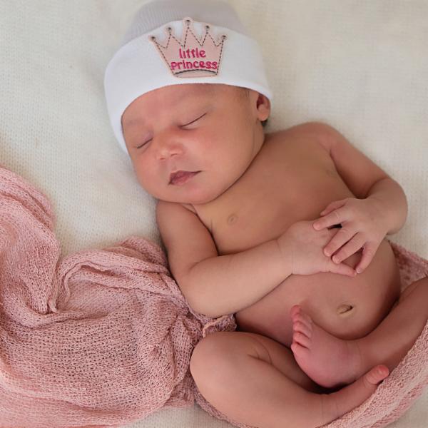 Little Princess Crown on White Hat Newborn Girl Hospital Hat -White Hospital Hat