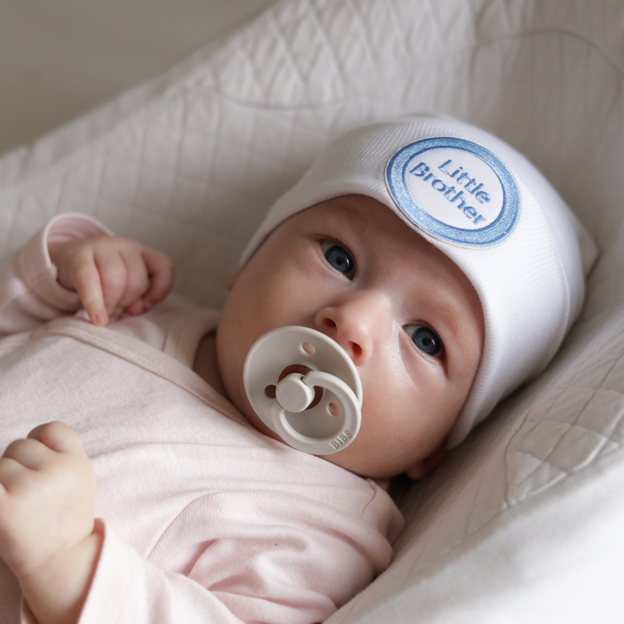 ilybean WHITE Little Brother Newborn Boy Hospital Hat - Newborn Boy Hospital Hat