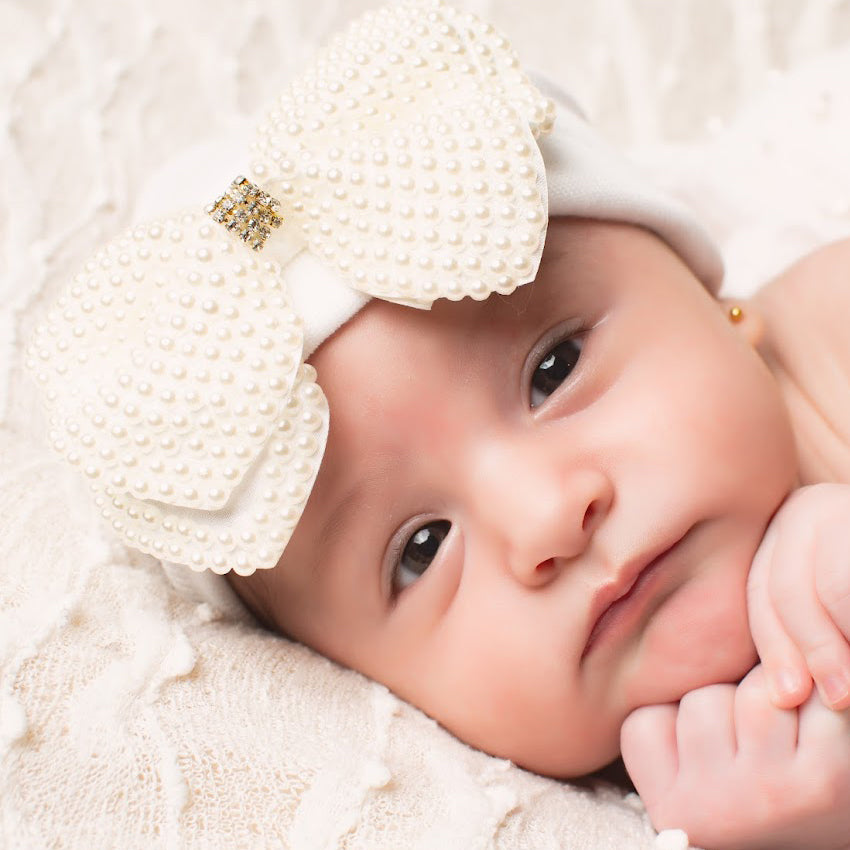 ilybean Pearl Rhinestone White Hospital Hat Newborn Girl Hospital Hat