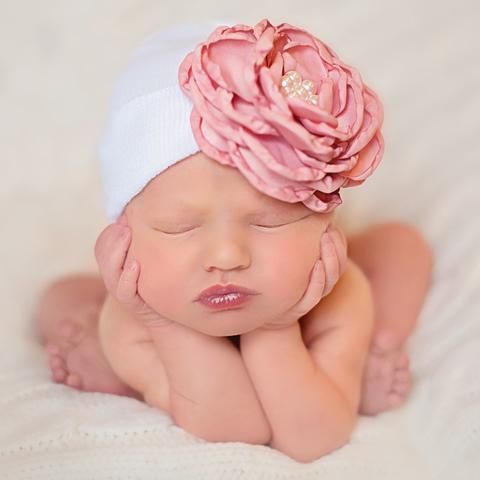 ilybean White Hat with Layered Purple (or Pink) Silk Flower with Pearl Rhinestone Center Newborn