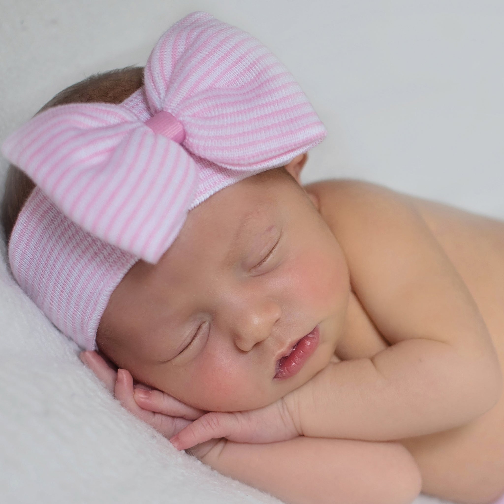 ilybean Nursery Newborn Pink and White Striped Headband Newborn Girl