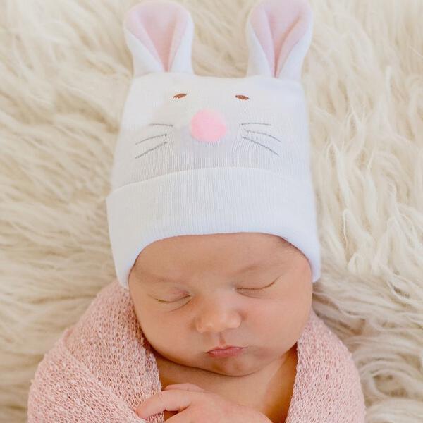 Pink Bunny Face Newborn And Baby Boy Hospital Hat