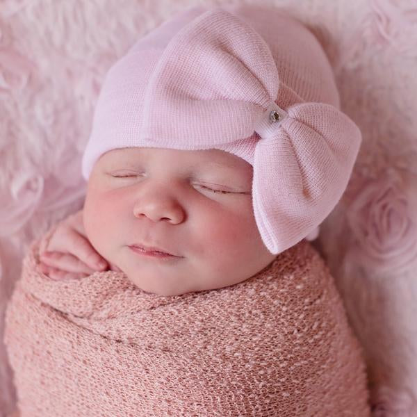 ilybean Polly Pink Big Bow Newborn Girl Hospital Hat - Pink Hospital Hat Newborn - Pink Bow