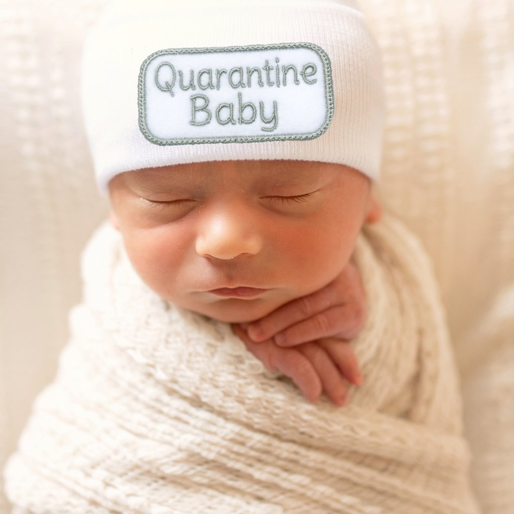 Quarantine Baby Hat - Newborn Hospital Hat - White Quarantine Gender Neutral Hat