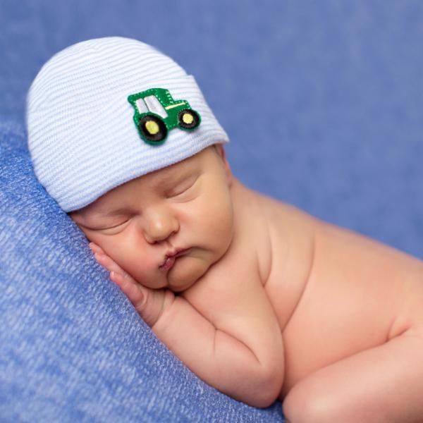 ilybean Tractor Blue and White Striped Newborn Boy Hospital Hat Newborn Boy
