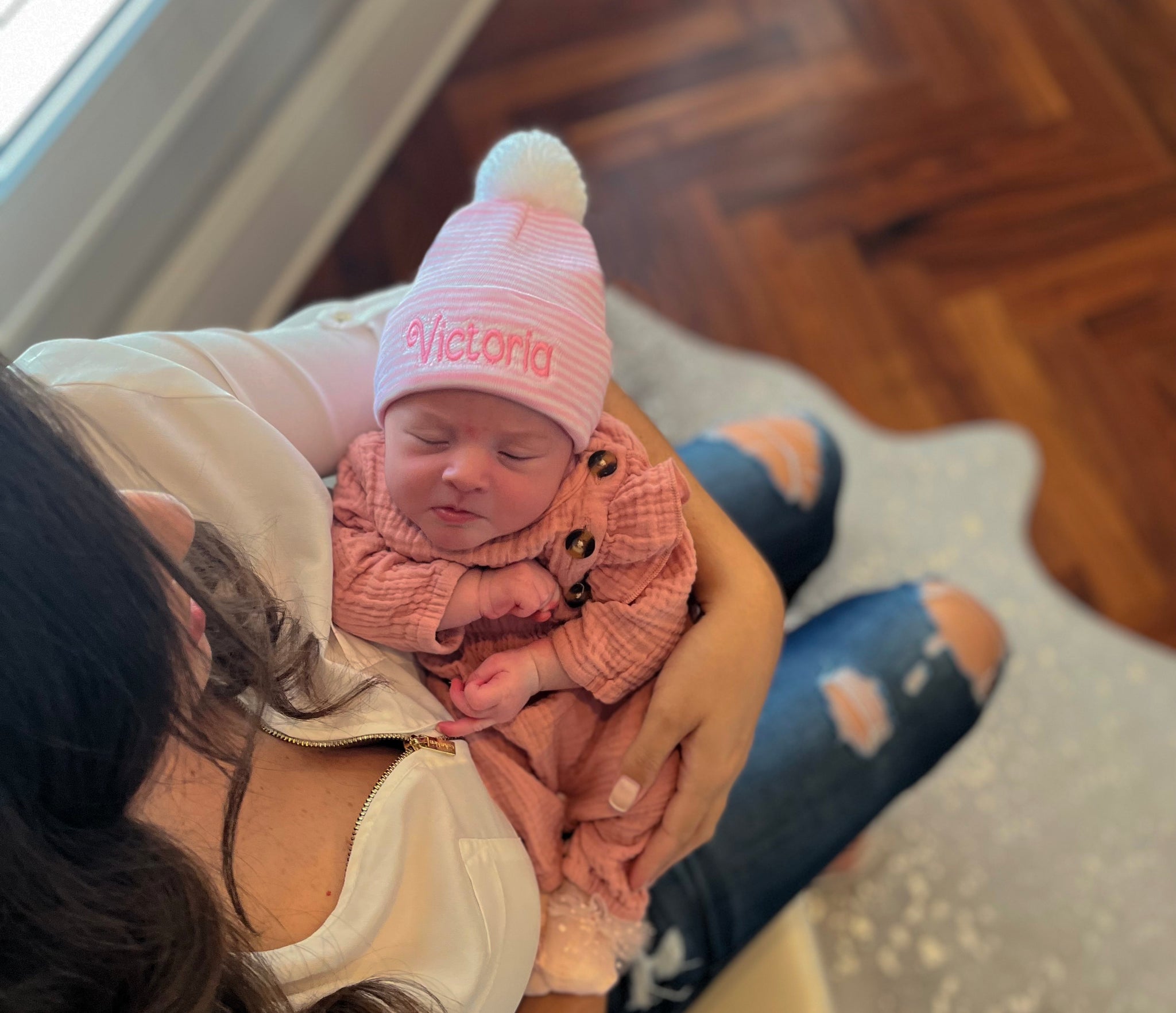 Pink and White Striped Newborn Baby Girl Hospital Nursery Beanie Hat W -  ilybean nursery beanies